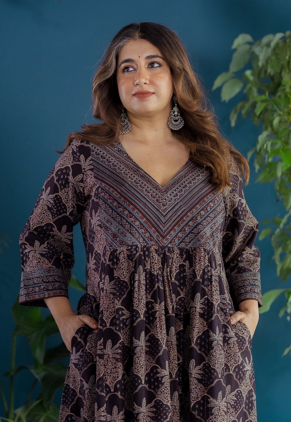 Kashish Black Ajrakh Cotton Kali Kurta