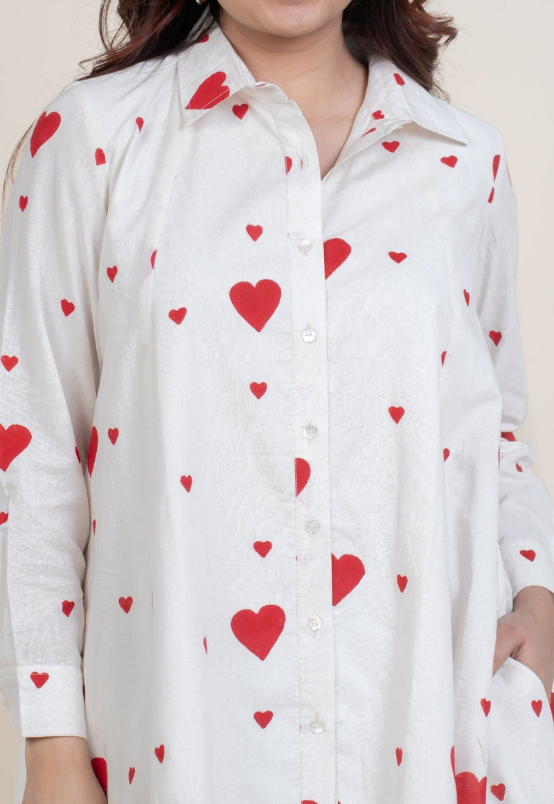 Zaria White Handblock Print Cotton A Line Short Top