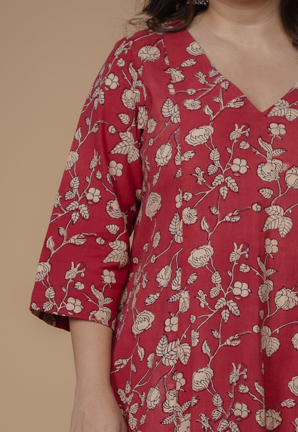 Smriti Red Dabu Slub Cotton Kali Kurta