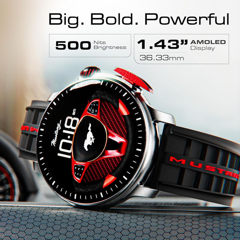 GOBOULT GOBOULT Mustang Racer Smart Watch 1.43'' AMOLED Display, Rotating Bezel, BT Calling, 150+Watchfaces, 500 Nits Brightness, AI Voice Assistant, SpO2 Monitoring, 120+ Sports Mode (Black Blaze) - image 5
