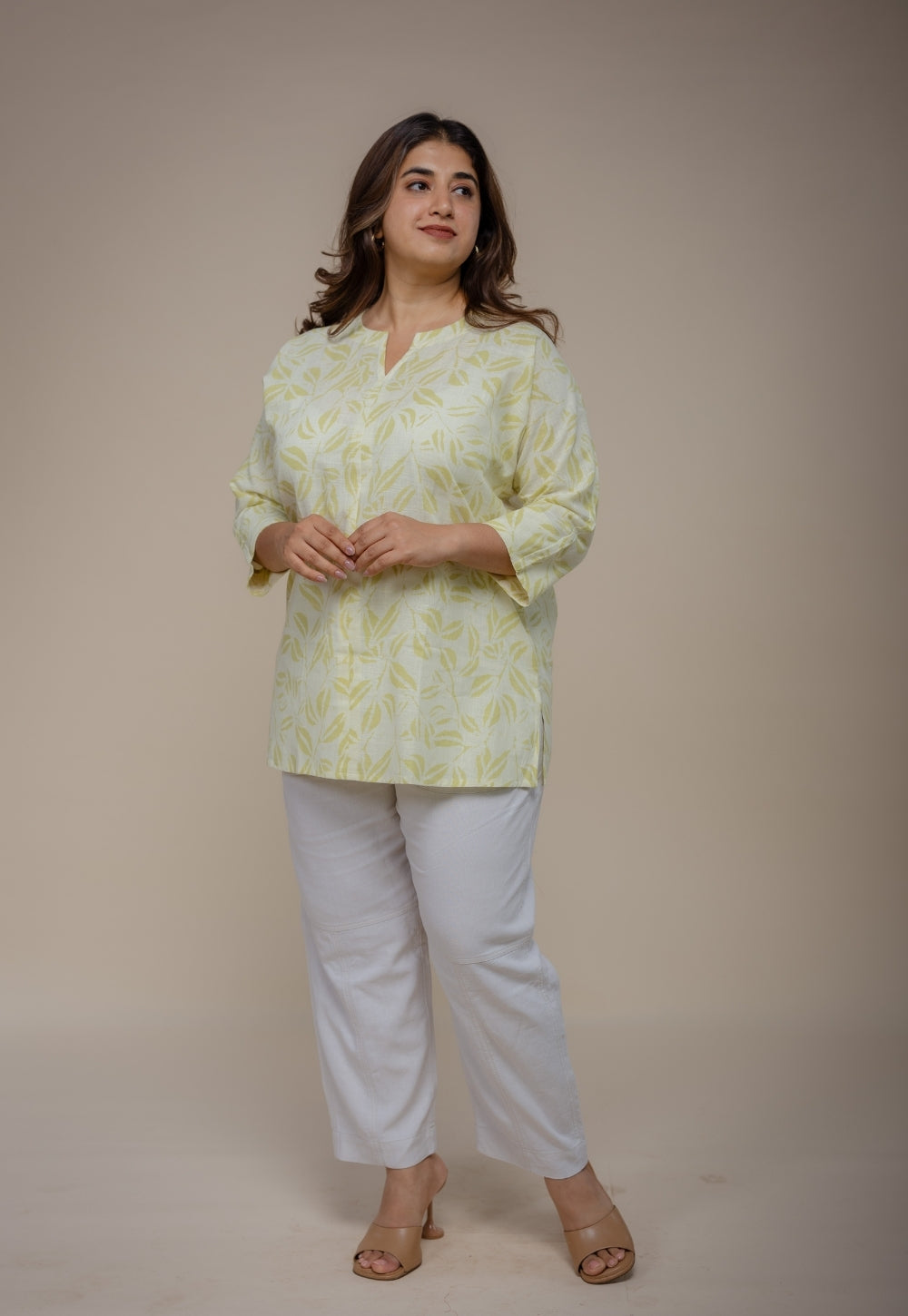 Lyla Green Hand Block Print Slub Cotton Straight Short Top