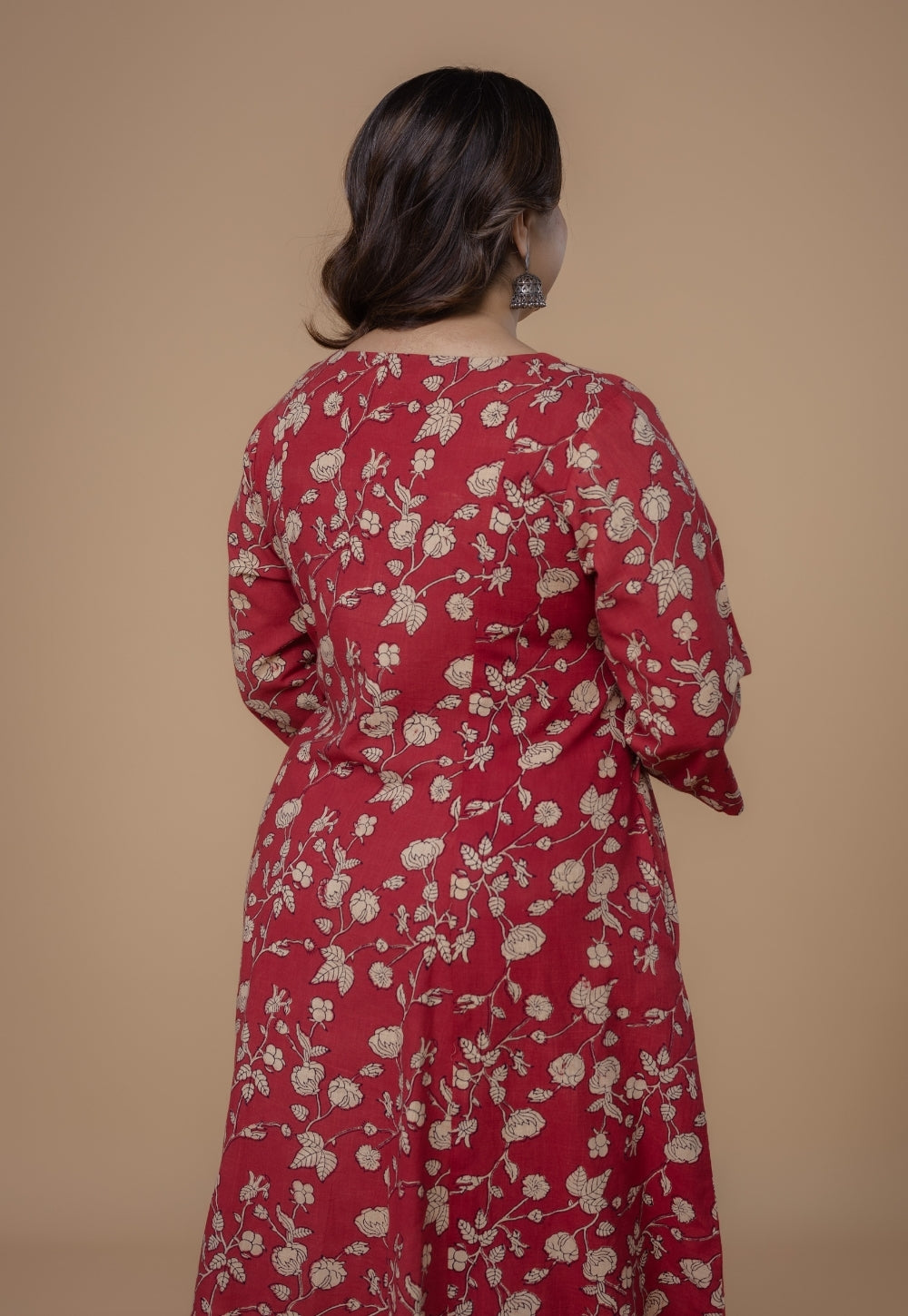 Smriti Red Dabu Slub Cotton Kali Kurta