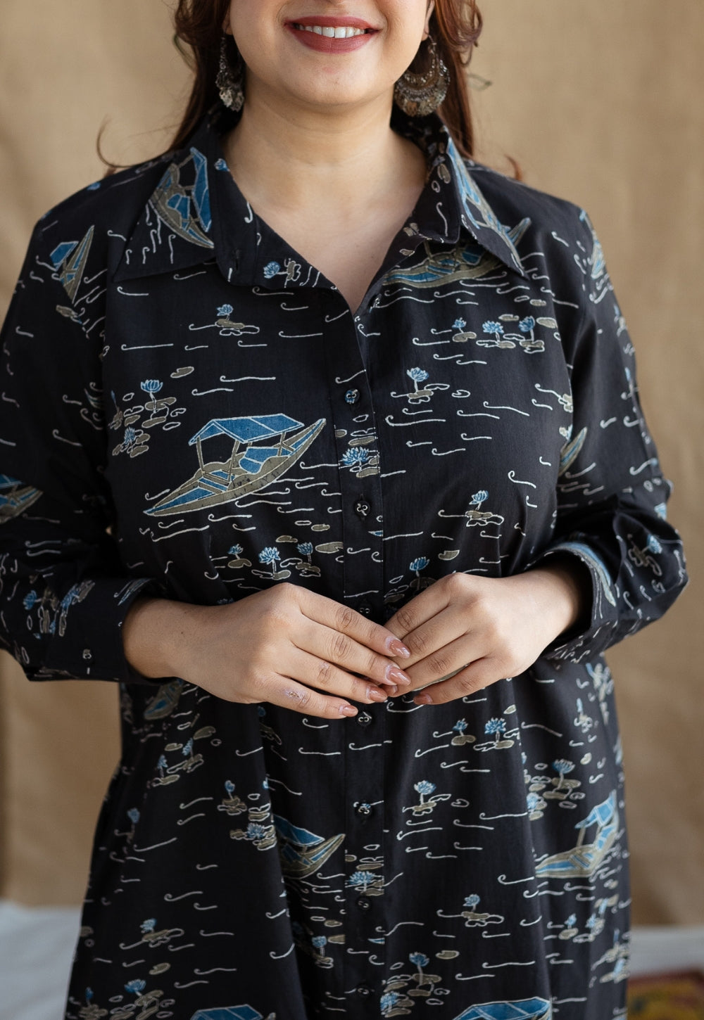 Sirin Charcoal Ajrakh Cotton A Line Dress