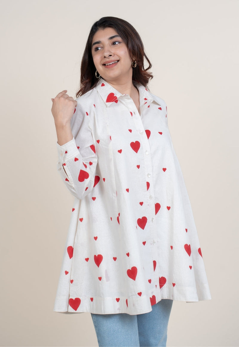 Zaria White Handblock Print Cotton A Line Short Top
