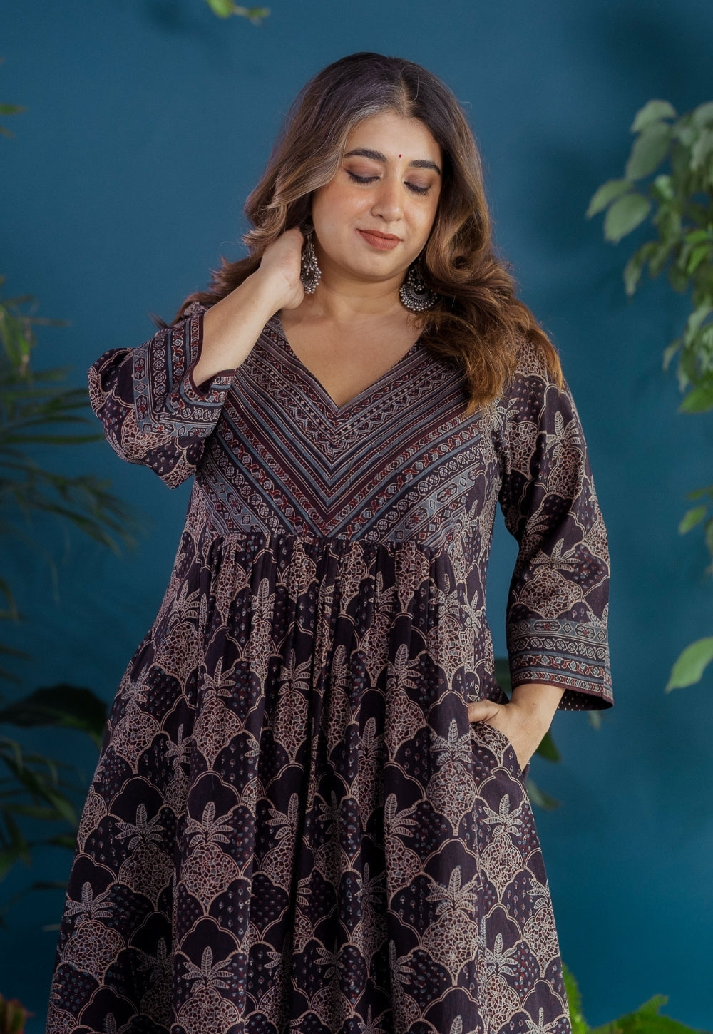 Kashish Black Ajrakh Cotton Kali Kurta