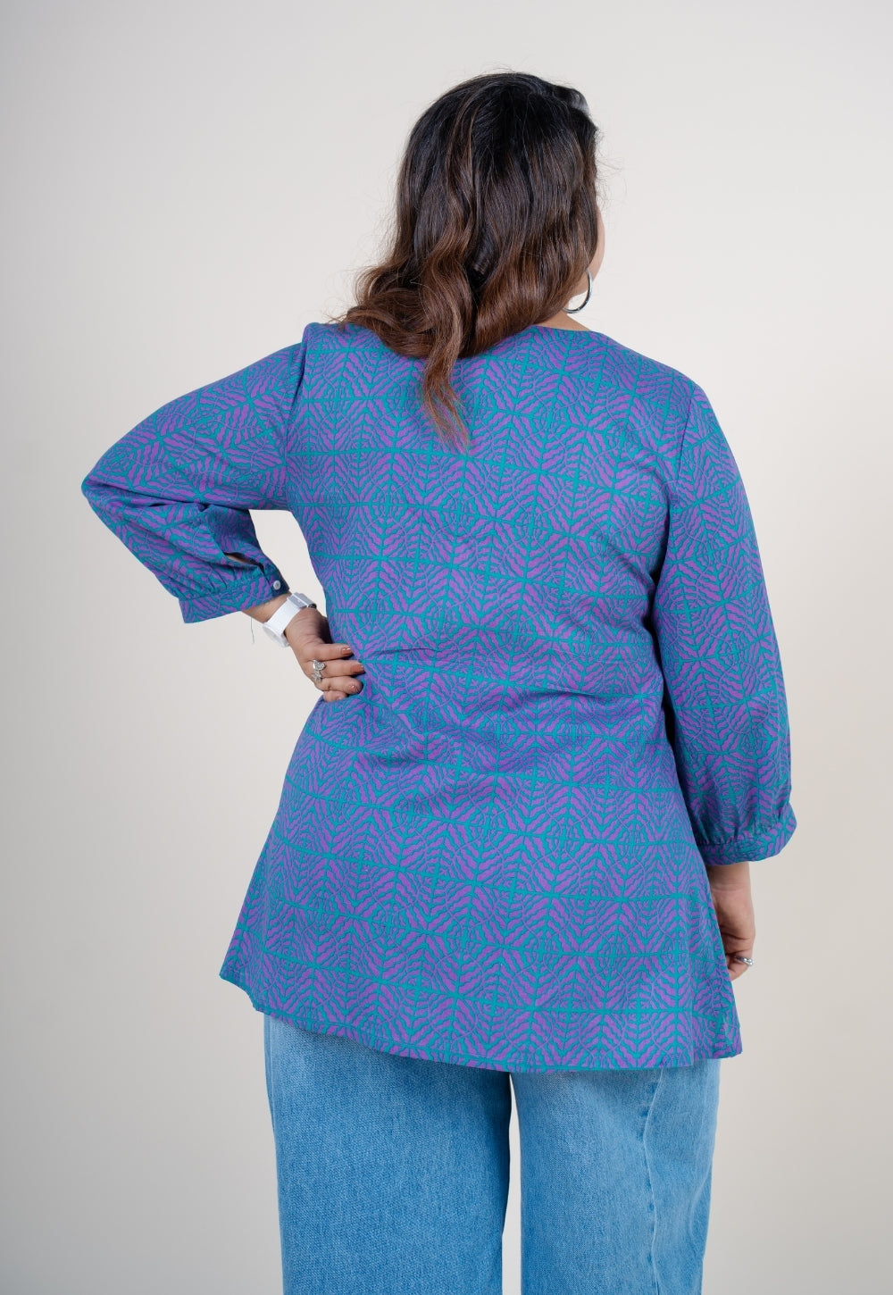 Hiral Purple Printed Mul A Line Short Top