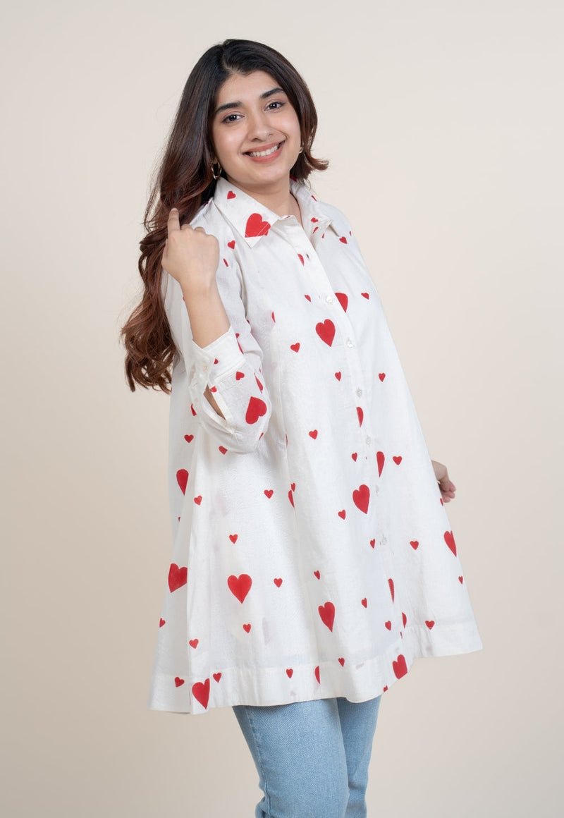 Zaria White Handblock Print Cotton A Line Short Top