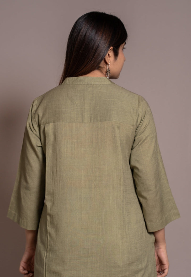 Sage Green Solid Slub Cotton Straight Short Top - DyeVerse