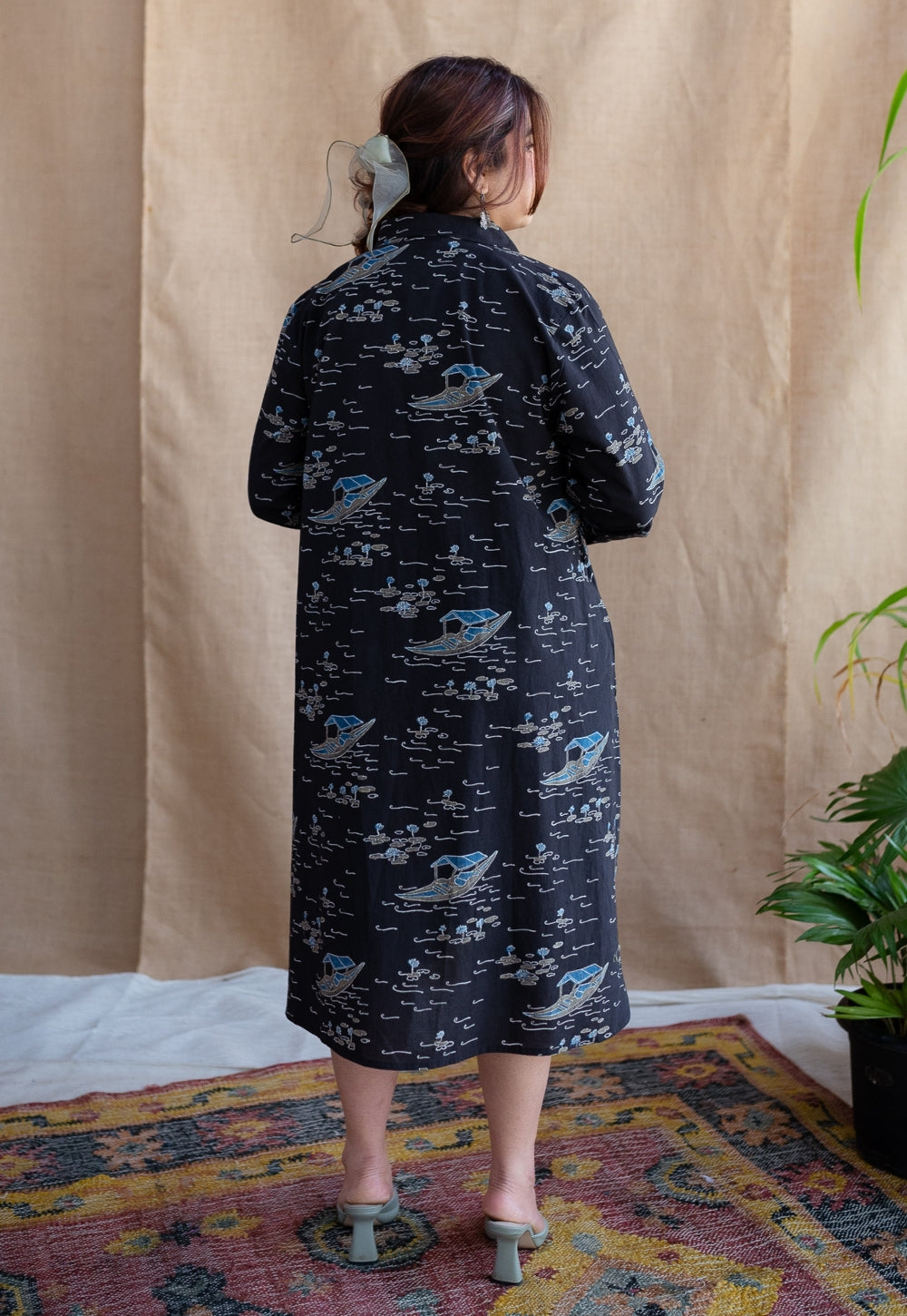 Sirin Charcoal Ajrakh Cotton A Line Dress