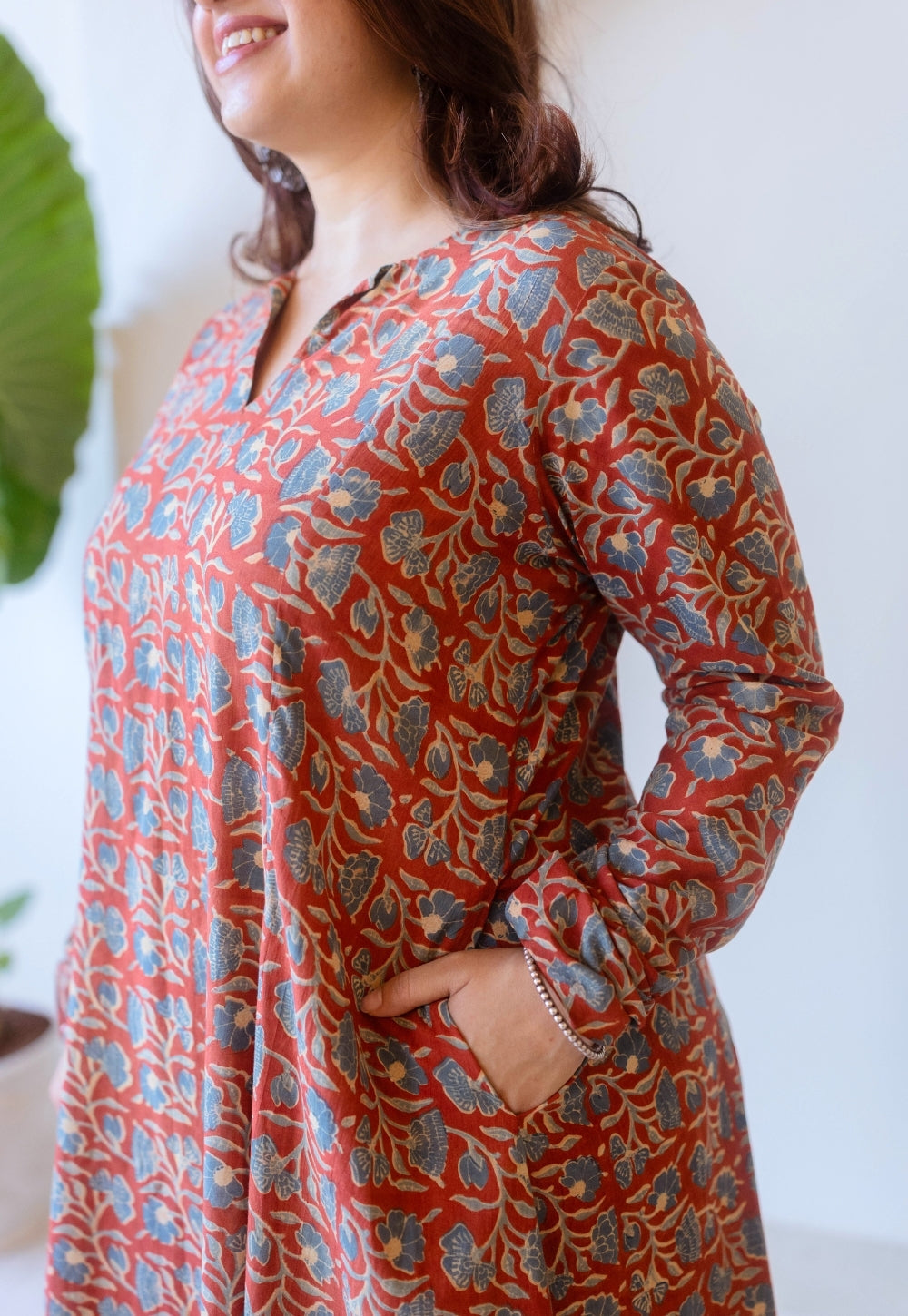 Shinat Red Ajrakh Cotton Kali Kurta with Hand Embroidery