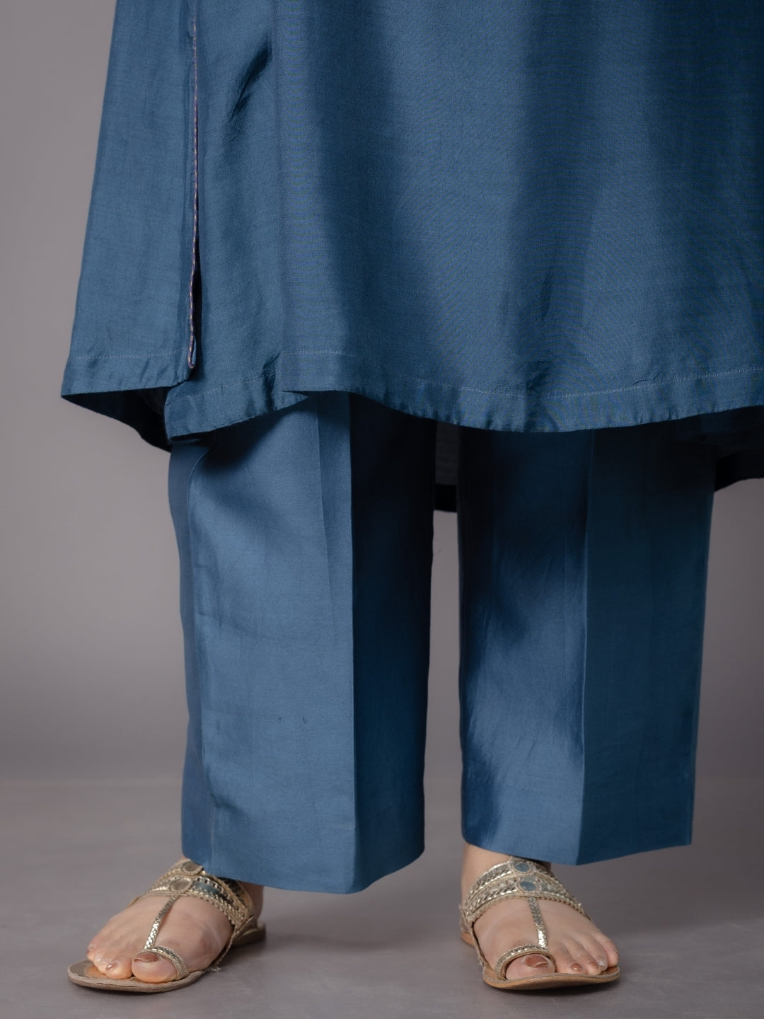 Yashi Blue Solid Chanderi Silk Straight Pant