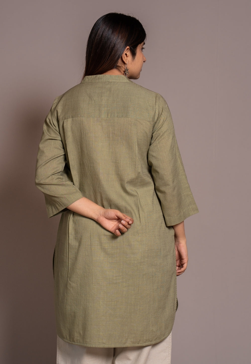 Sage Green Solid Slub Cotton Straight Short Top - DyeVerse