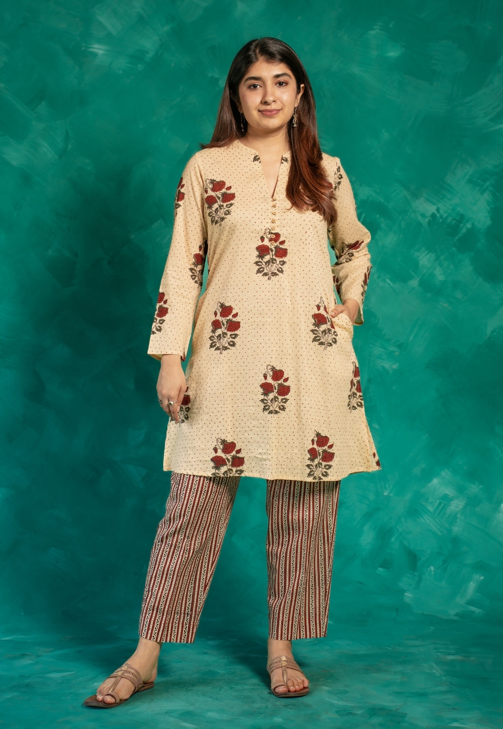 Prita Red Bagru Cotton Narrow Pant