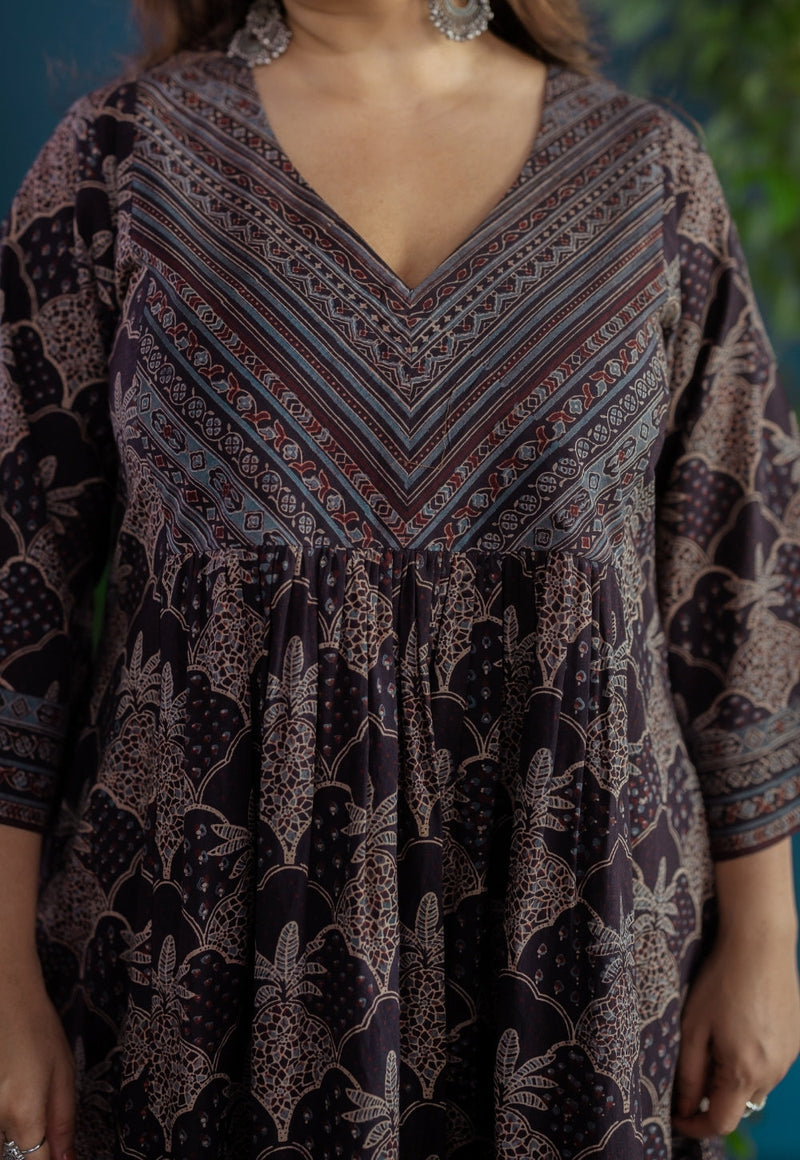 Kashish Black Ajrakh Cotton Kali Kurta