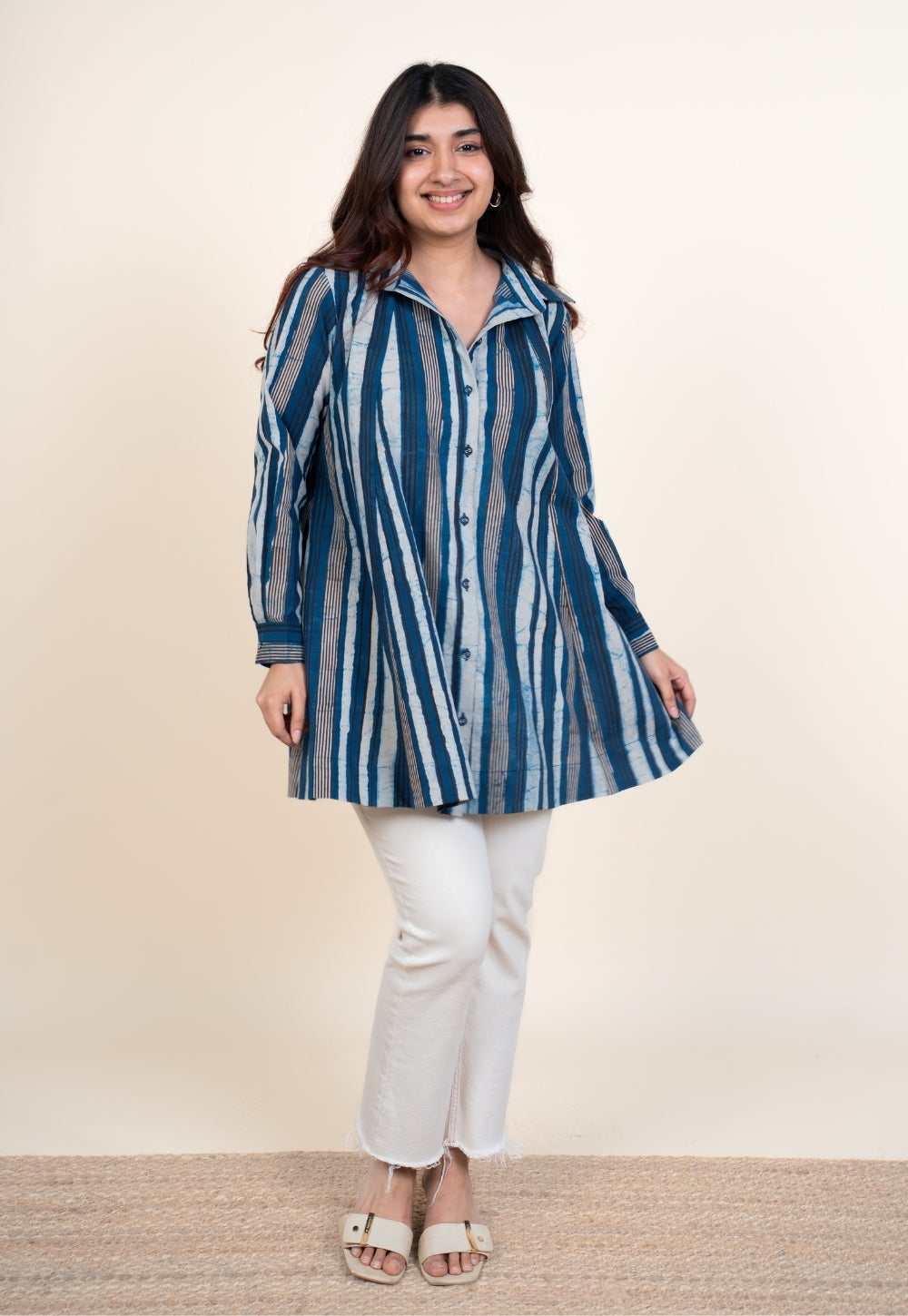Zaria Blue Dabu Cotton A Line Short Top