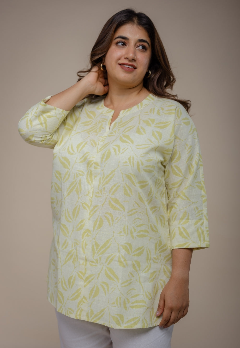 Lyla Green Hand Block Print Slub Cotton Straight Short Top
