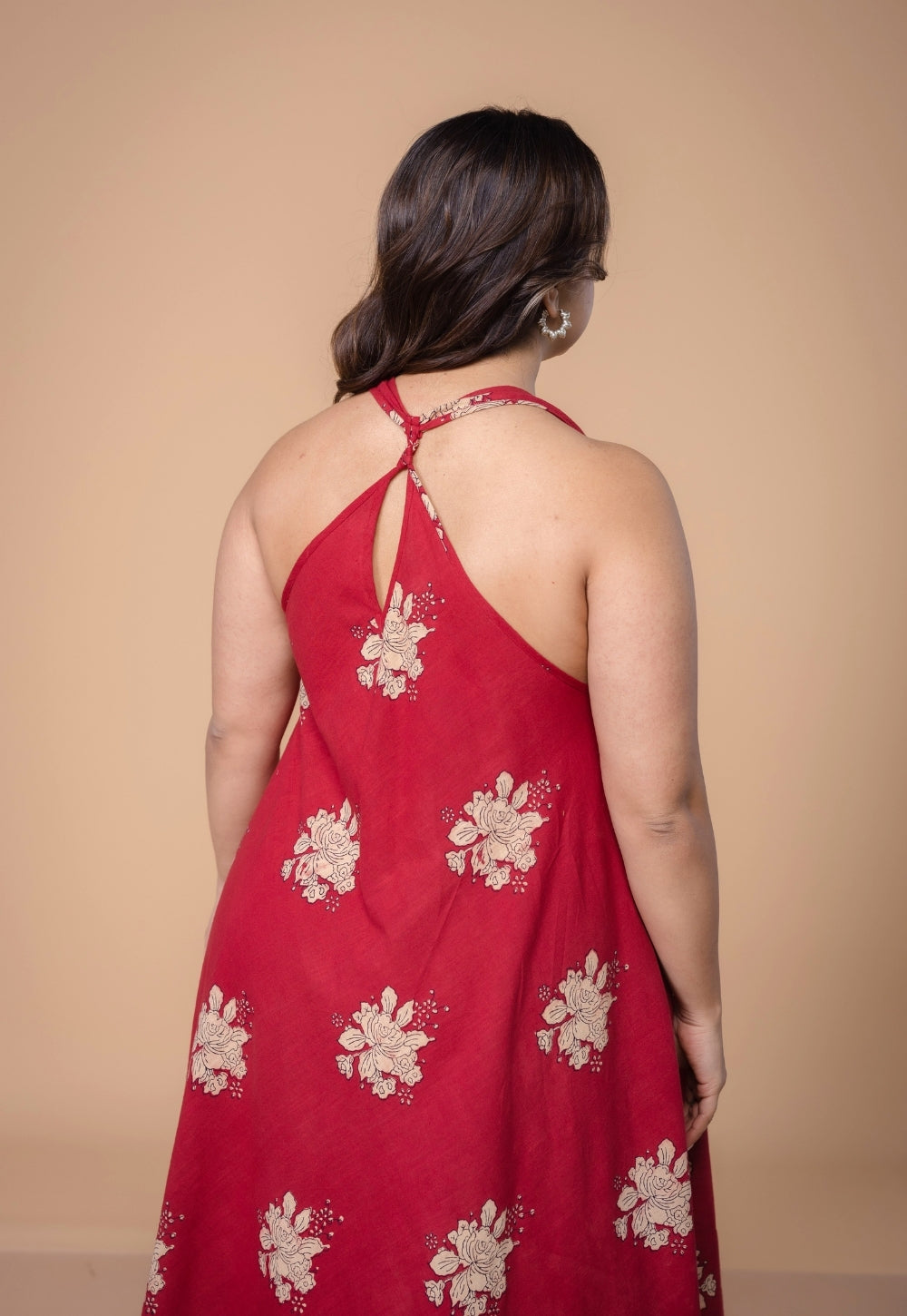 Tashi Red Dabu Slub Cotton A Line Dress