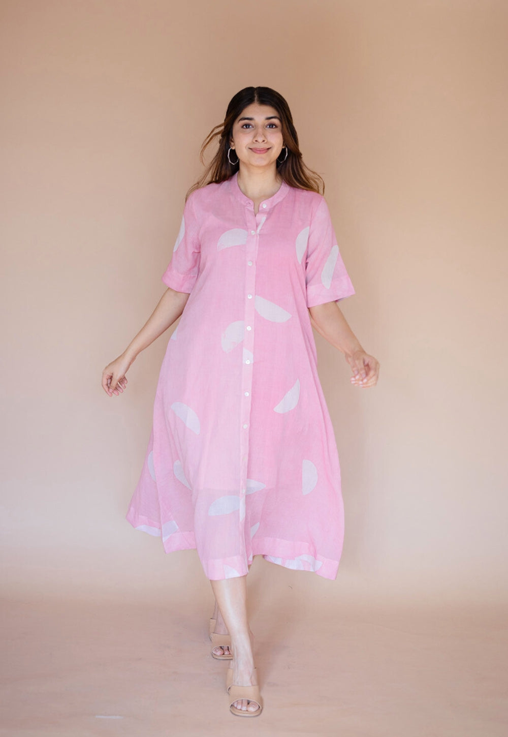 Safa Pink Batik MulMul A Line Dress with Slip