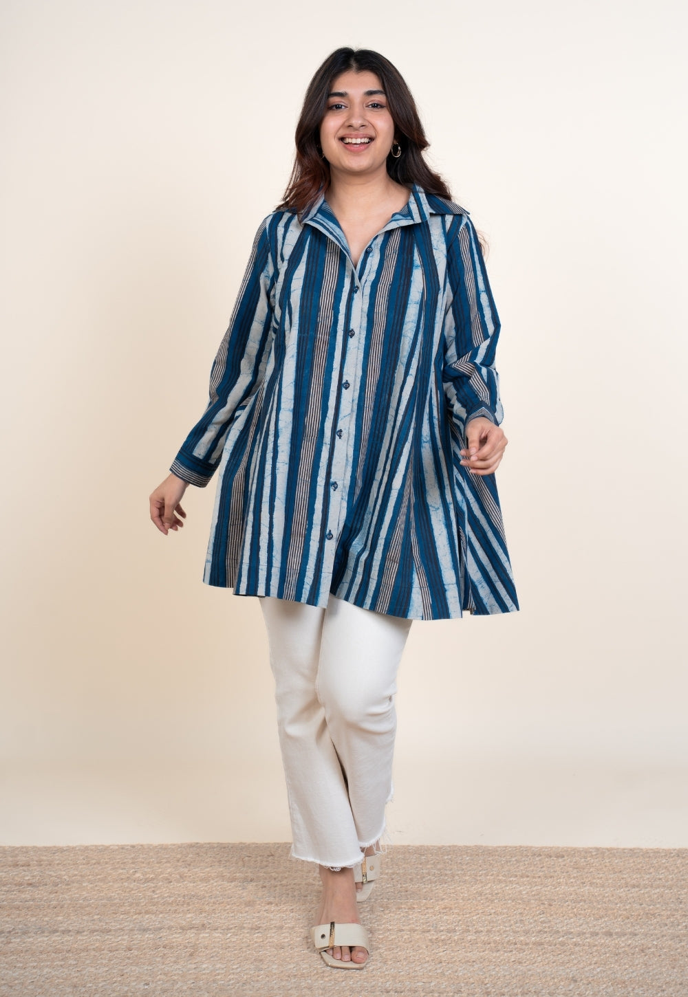 Zaria Blue Dabu Cotton A Line Short Top