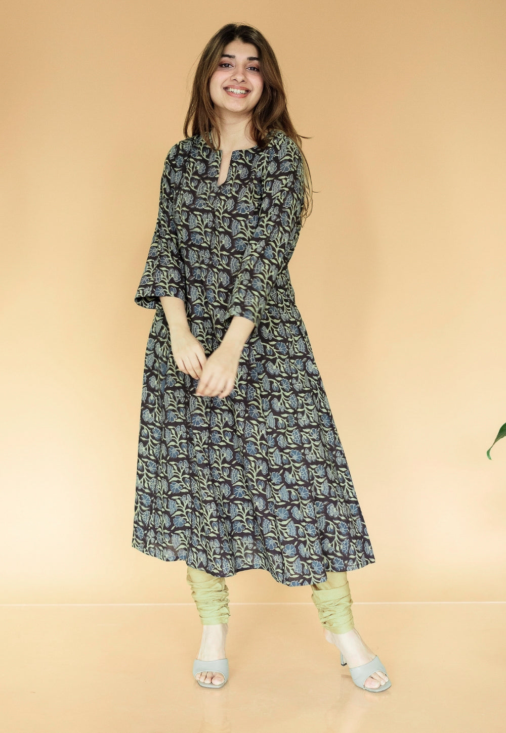 Malika Black Ajrakh Cotton Kali Kurta