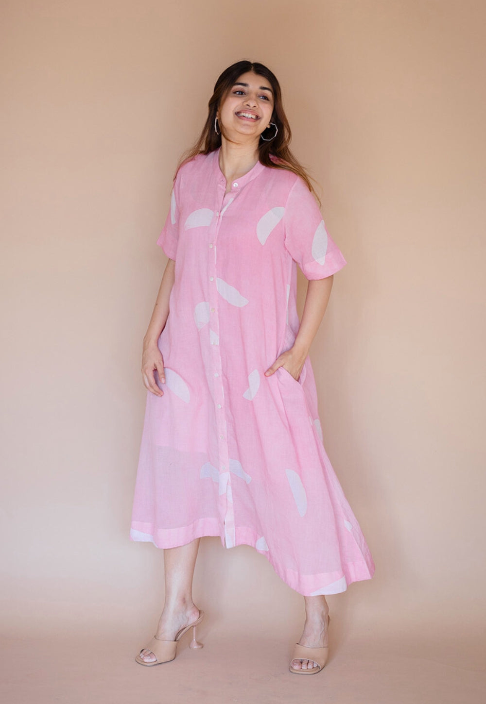 Safa Pink Batik MulMul A Line Dress with Slip
