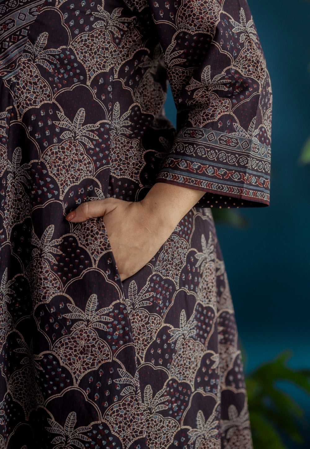 Kashish Black Ajrakh Cotton Kali Kurta