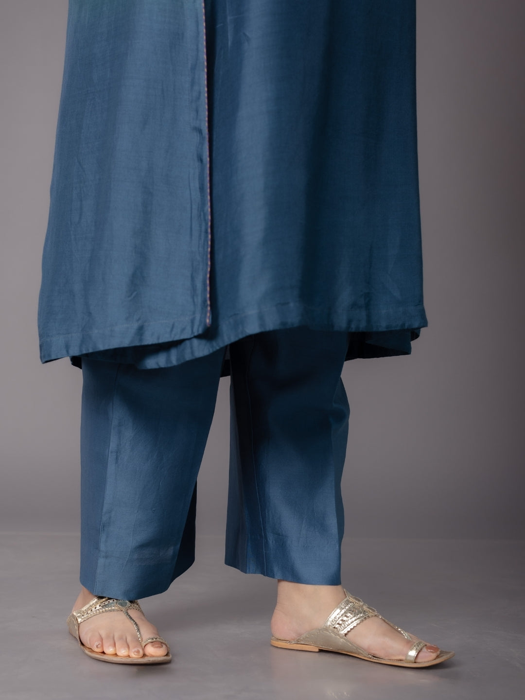 Yashi Blue Solid Chanderi Silk Straight Pant