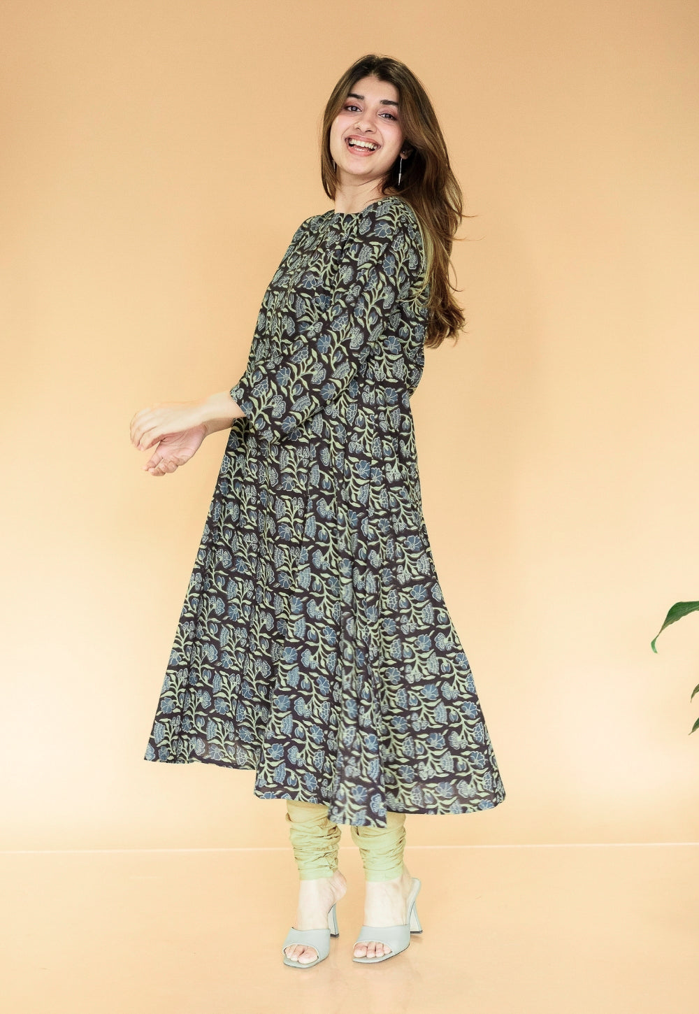 Malika Black Ajrakh Cotton Kali Kurta