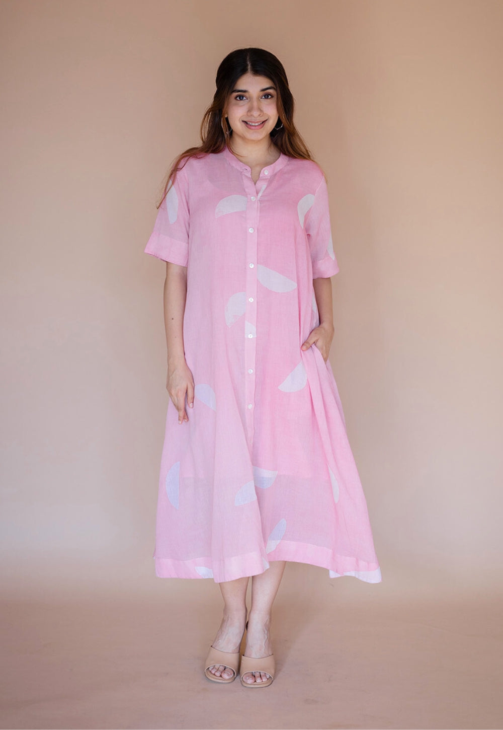 Safa Pink Batik MulMul A Line Dress with Slip