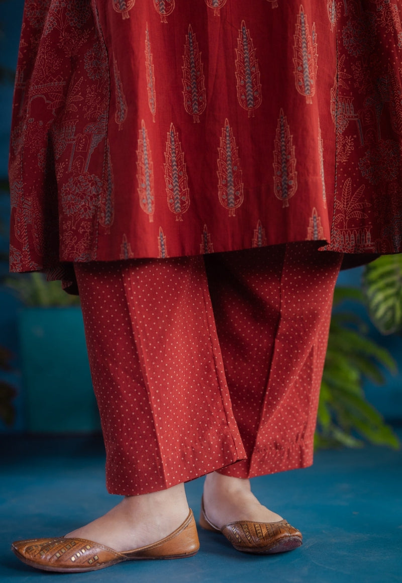 Yashi Red Dots Ajrakh Cotton Straight Pant
