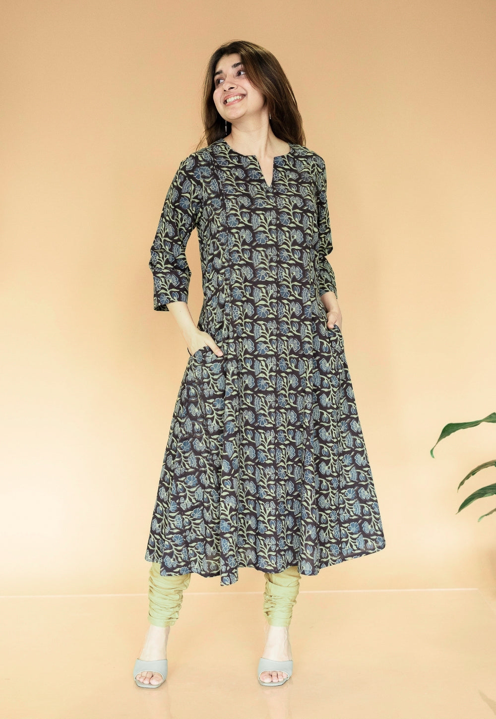 Malika Black Ajrakh Cotton Kali Kurta