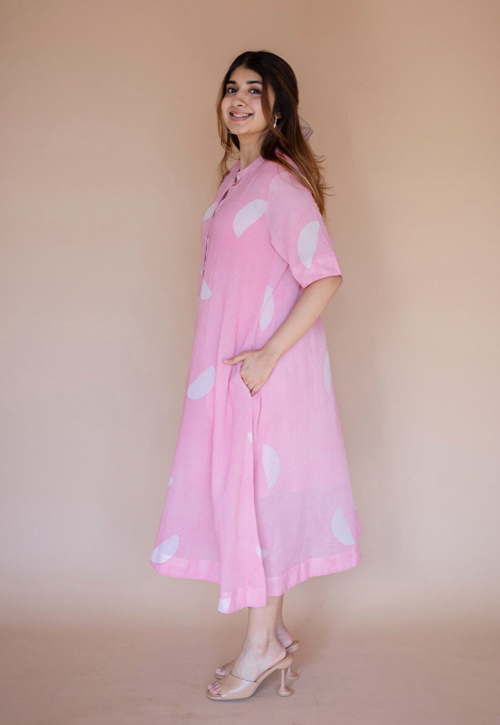 Safa Pink Batik MulMul A Line Dress with Slip