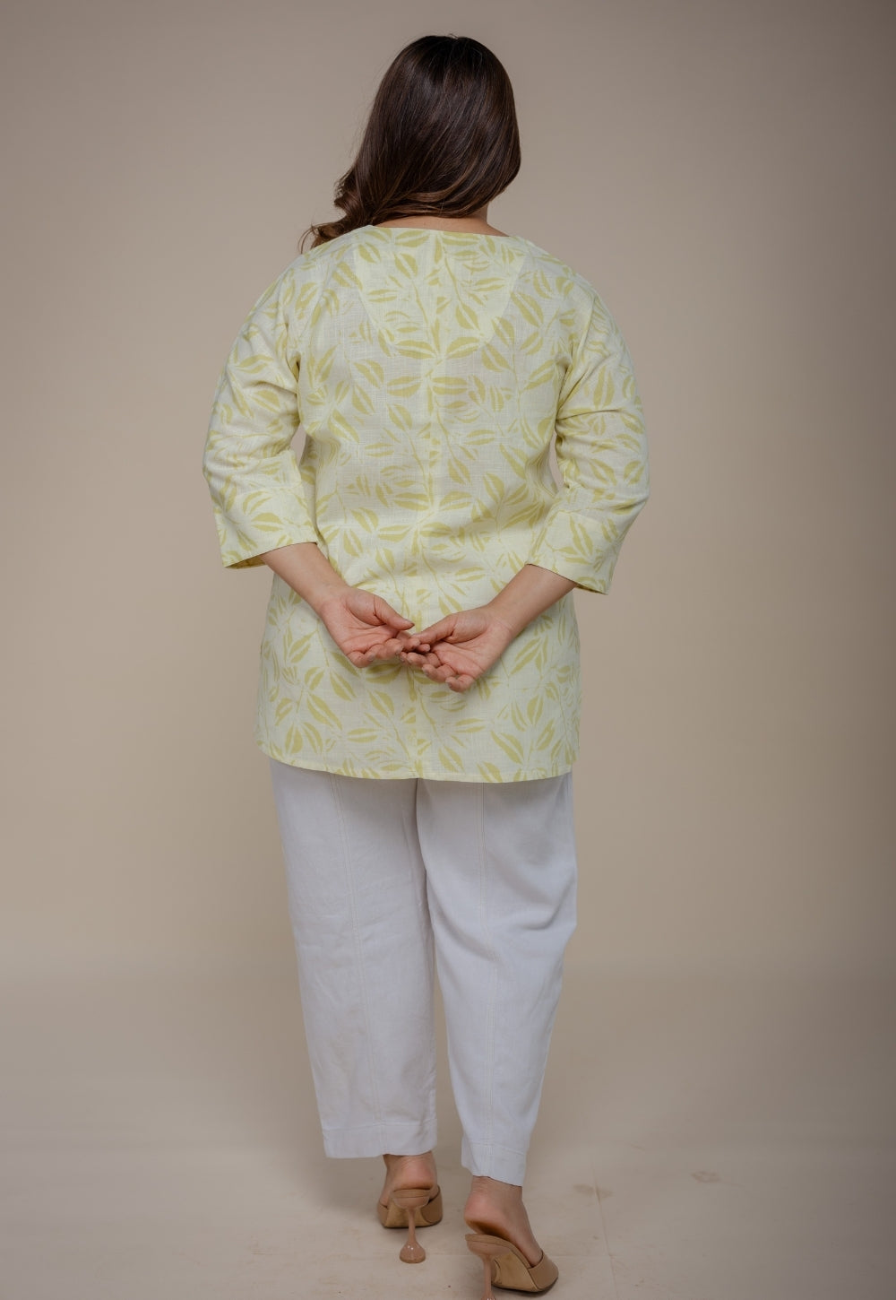 Lyla Green Hand Block Print Slub Cotton Straight Short Top