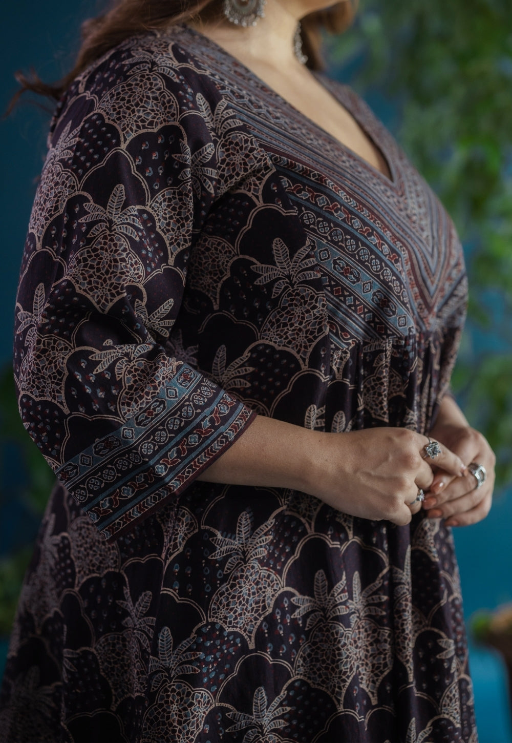 Kashish Black Ajrakh Cotton Kali Kurta