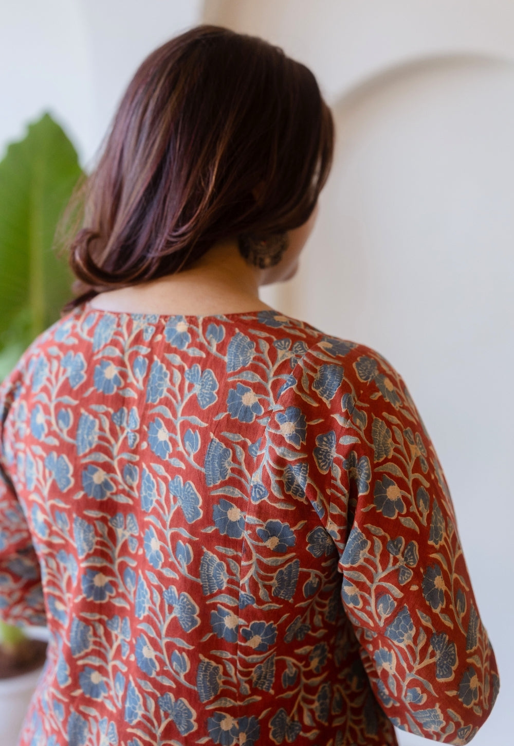 Shinat Red Ajrakh Cotton Kali Kurta with Hand Embroidery