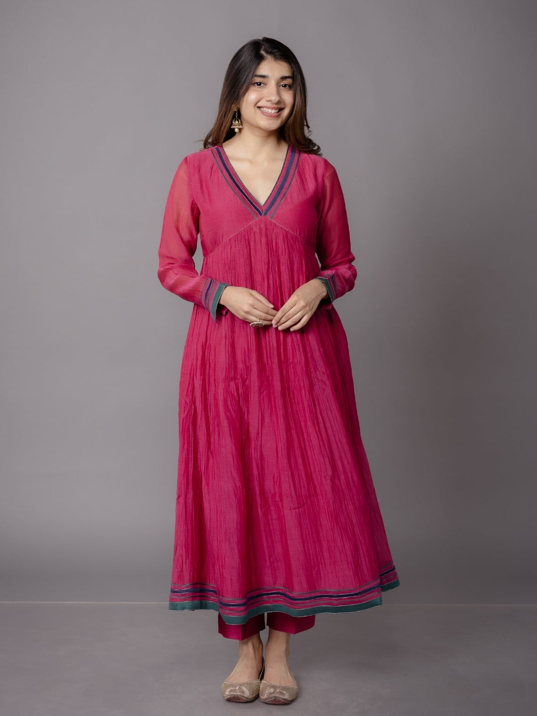 Prita Pink Solid Chanderi Silk Narrow Pant