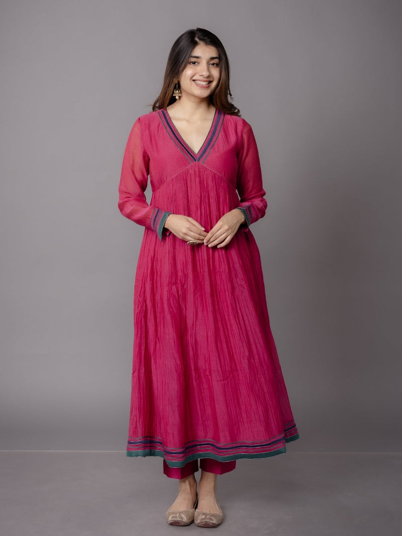 Prita Pink Solid Chanderi Silk Narrow Pant