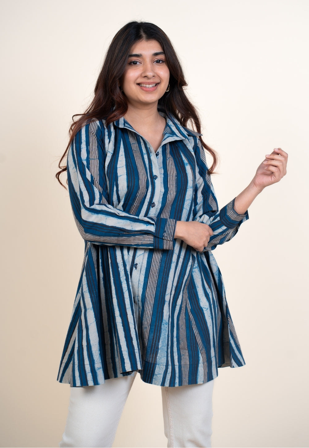 Zaria Blue Dabu Cotton A Line Short Top