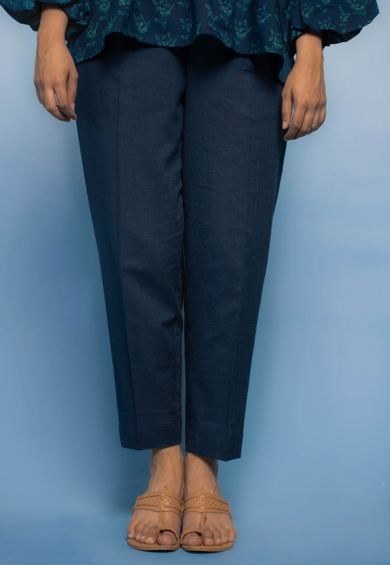 Aafiya Blue Dabu Mul Cotton A Line Short Top