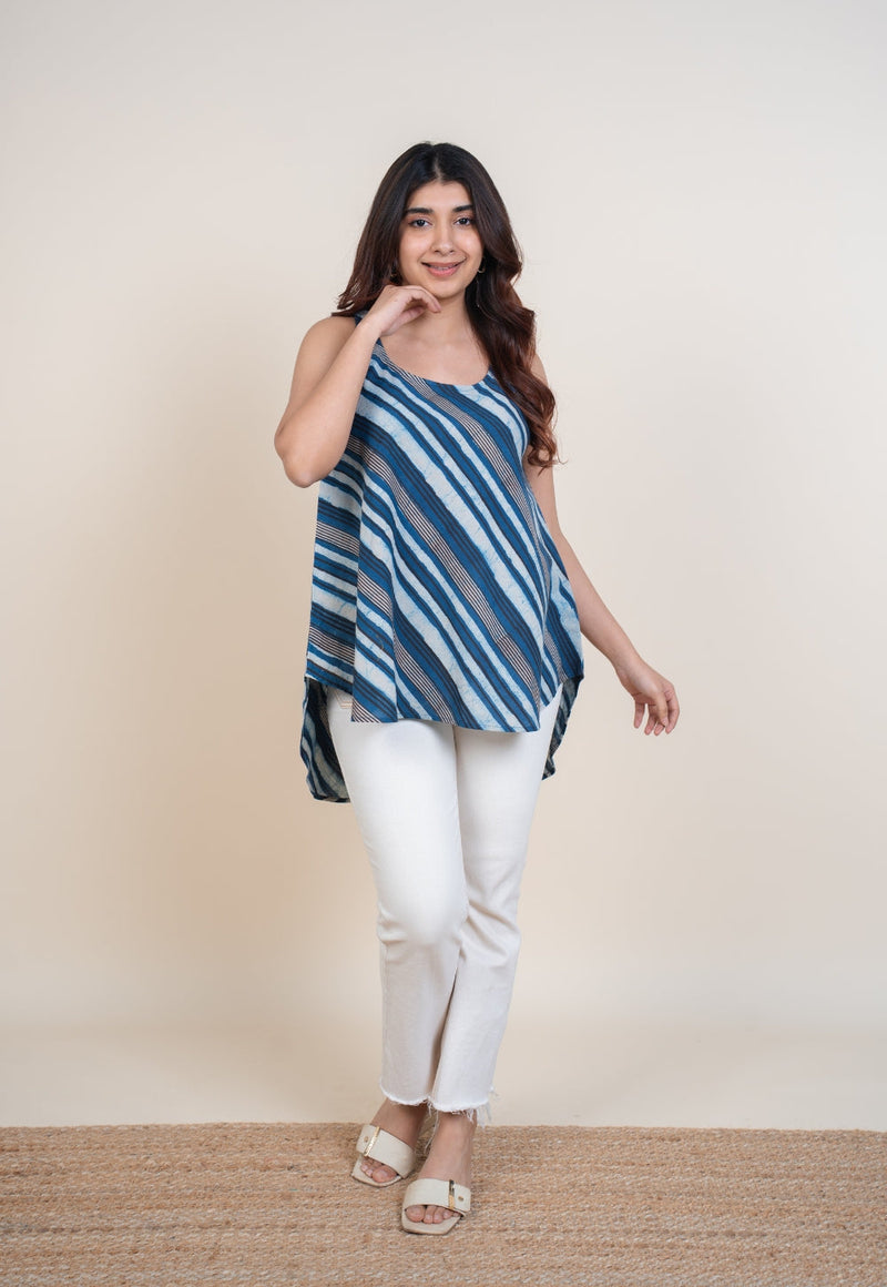 Aelin Blue Dabu Cotton A Line Short Top
