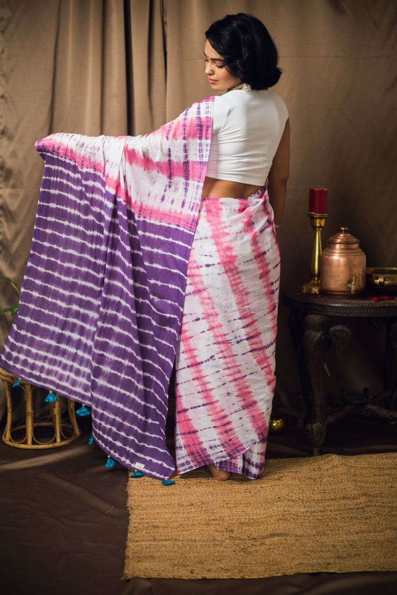 Cotton Mul Tie Dye Saree Berry Bloom-11