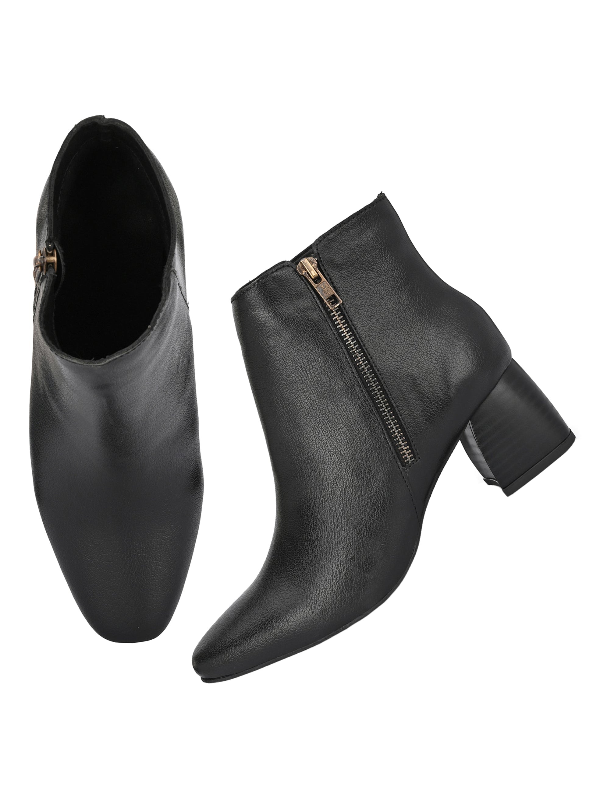 Black Zip-Closure Block Heel Boots