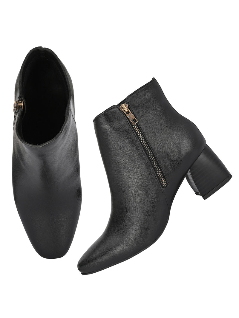 Black Zip-Closure Block Heel Boots