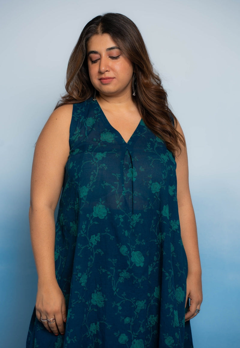 Raahi Blue Dabu Mul Cotton A Line Co-Ord Set