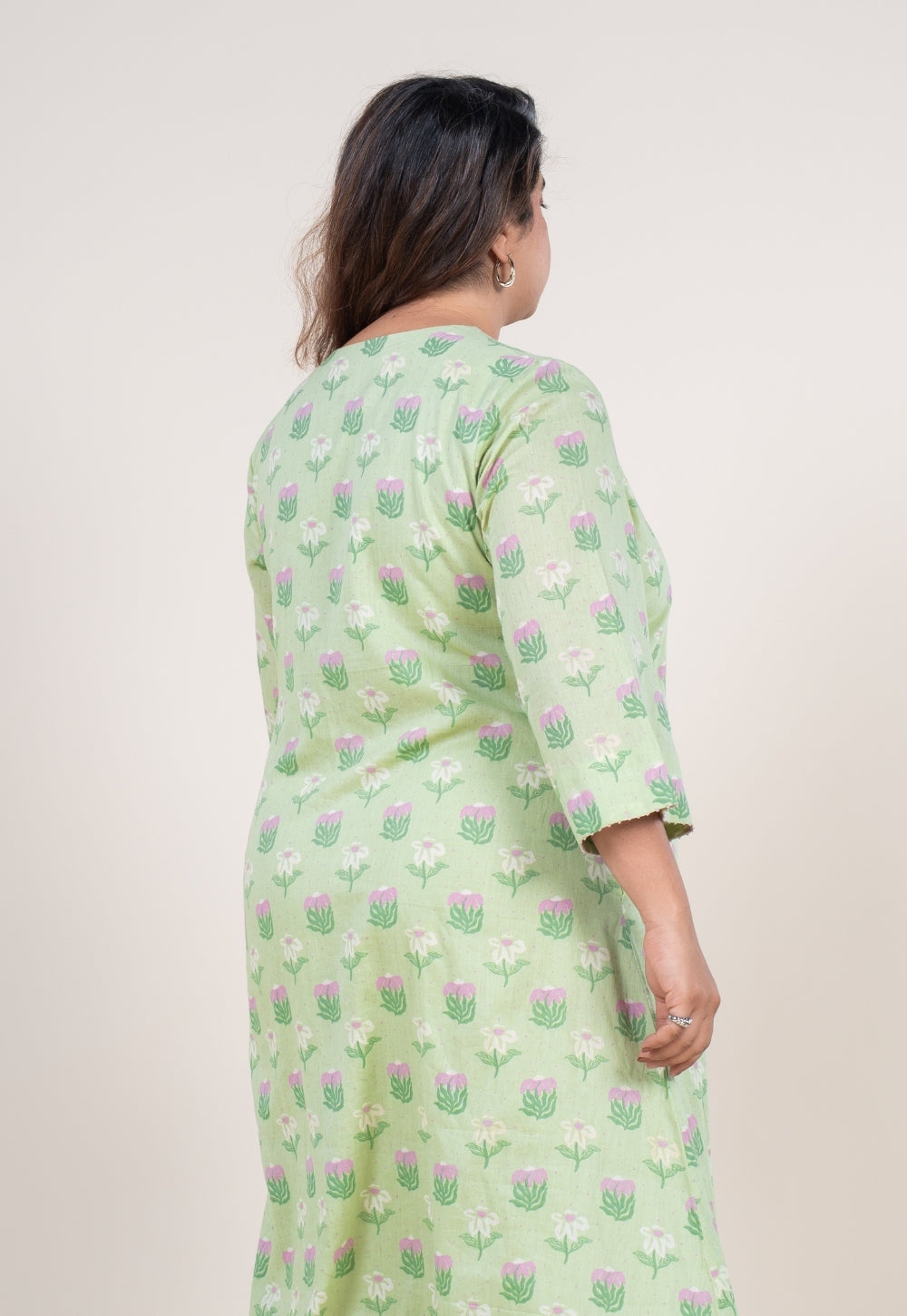 Reva Mint Green Printed Mul A Line Kurta with Hand Embroidery