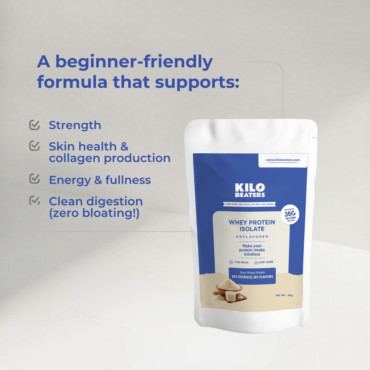 Unflavored Pure Whey Protein Isolate with 35g Protein per pack