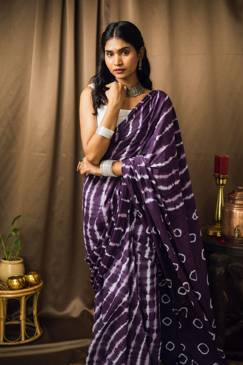 Cotton Mul Tie Dye Saree Jamun Leheriya-4