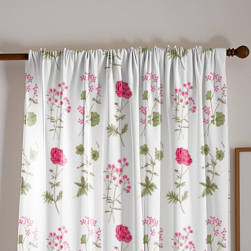 Pink Floral Printed Rod Pocket Duck Curtain-2