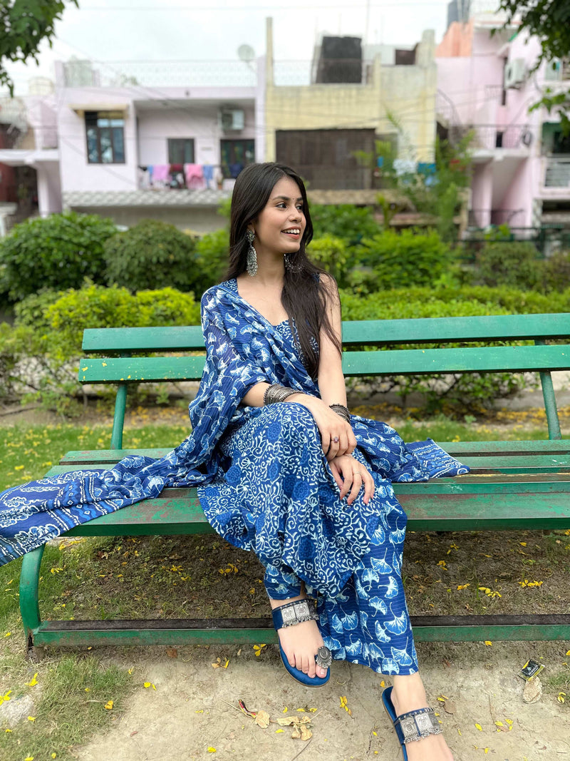 Blue Cotton Straight Indigo Set