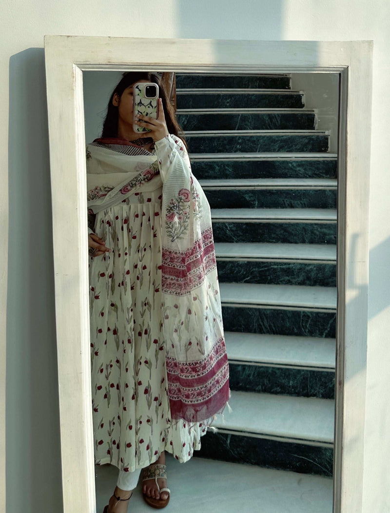Rose Petal Set with Cotton Chanderi Dupatta